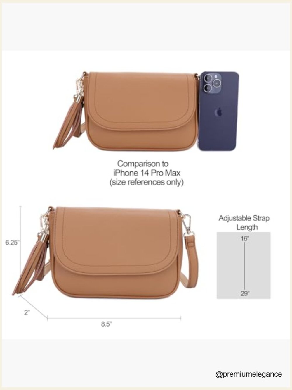 Small Trendy Flap Saddle Crossbody Bag with Tassel Vegan Leather - Picture 6 of 7